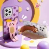 Purple polka dot transparent phone case with pink cat stand and brown bear stand Specification image